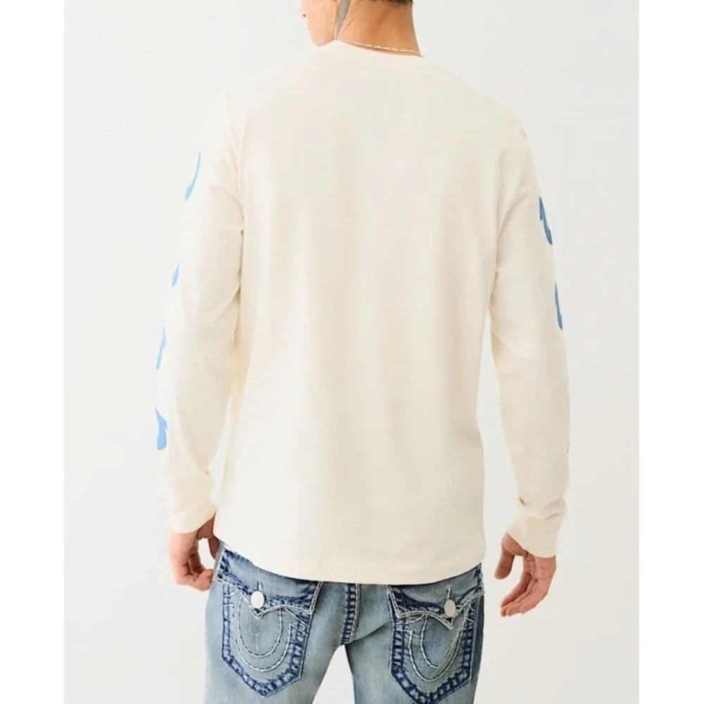 TRUE RELIGION Repeated 3D Horseshoe Long Sleeve Shirt Off White Mens M *NEW* $69
